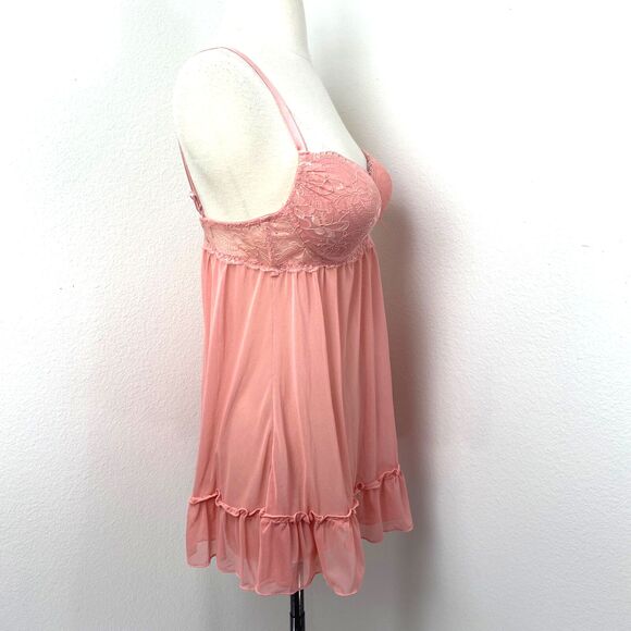 Pink Intimates Babydoll Sheer Lacy Camisole Lingerie Large Padded Bra Sexy Play - Picture 8 of 9